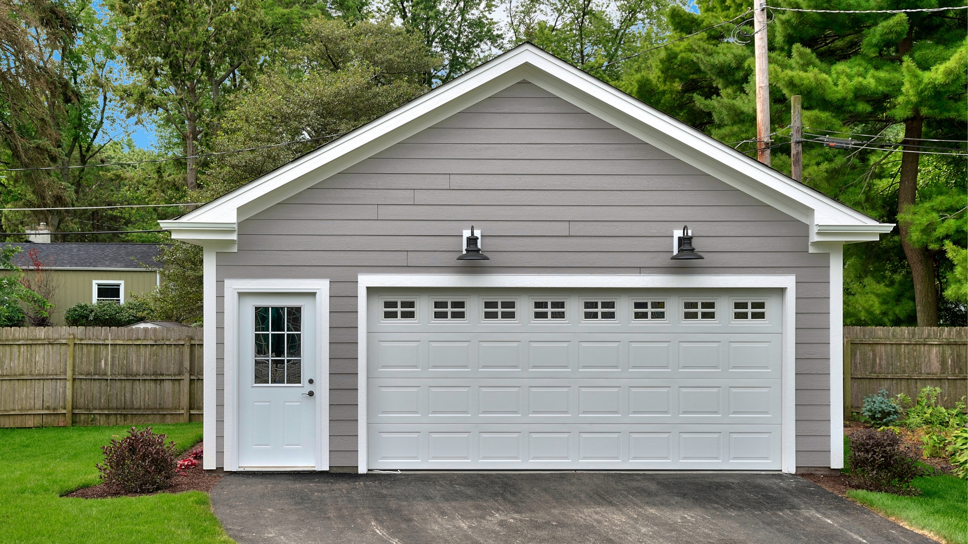 A detached garage door in Nebraska.