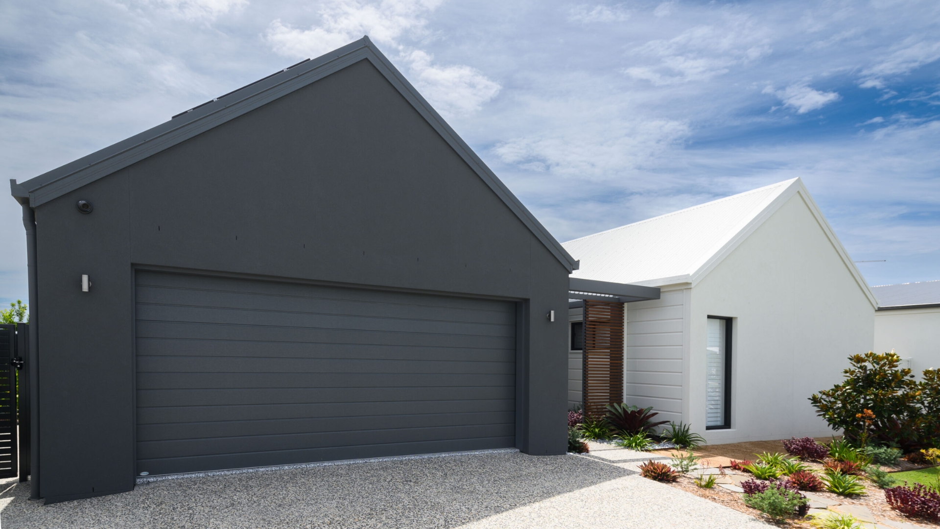 A garage door with steel panels