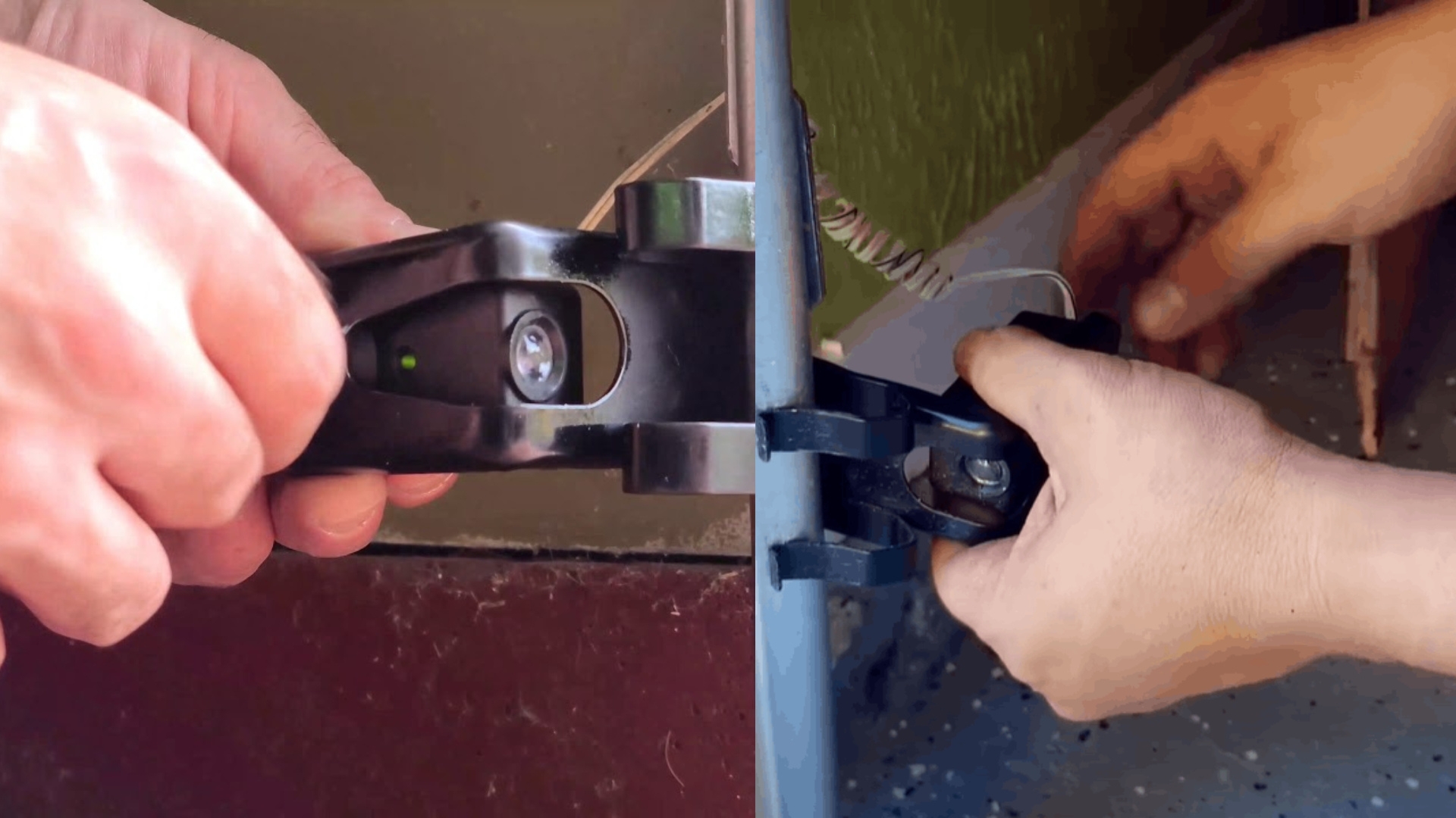 A man adjusting the garage door sensors