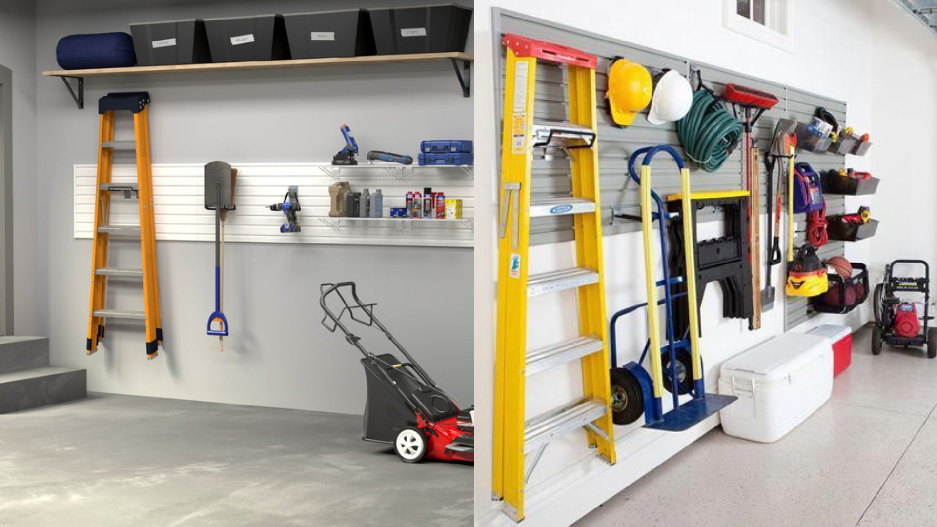 Sliding storage system installed on the side of the garage walls