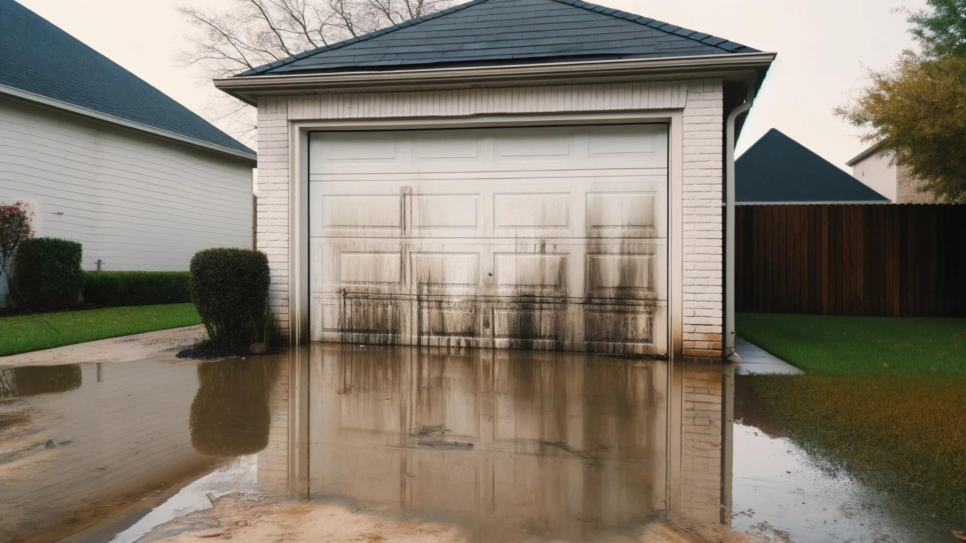 A molding garage door after a storm hit Omaha